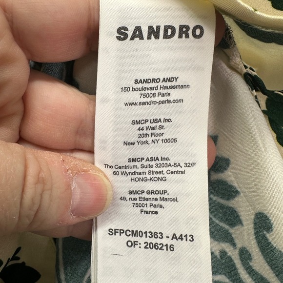 Sandro Paris Cavaliere Ecru Green Floral Print Button Up Shirt Top Size 1 | US 4 - Picture 9 of 9